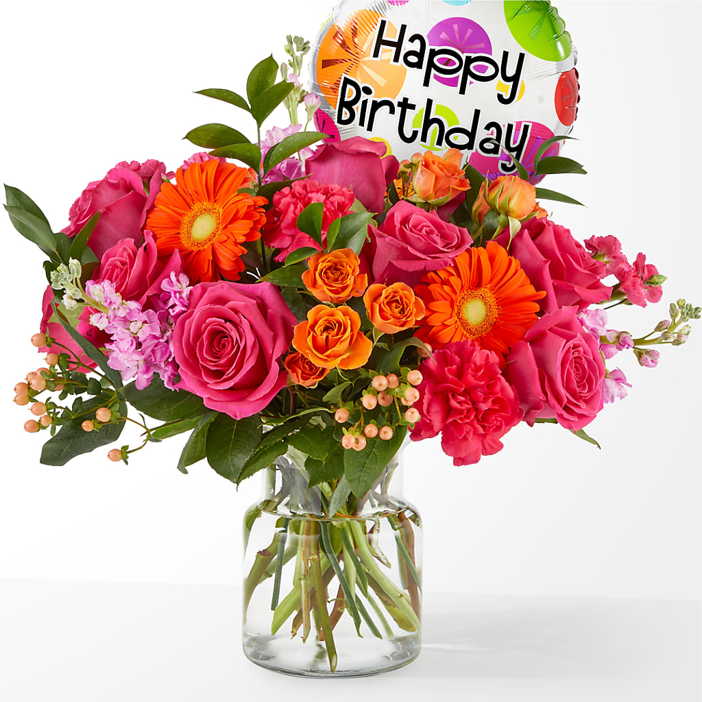 Fiesta Bouquet with Birthday Balloon – Bird Of Paradise Flowers, Bristol PA