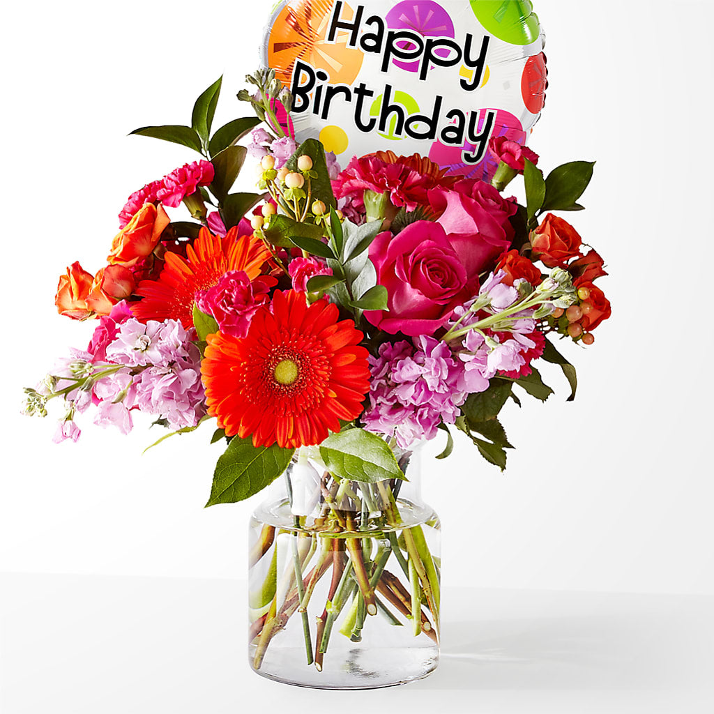 Fiesta Bouquet with Birthday Balloon – Bird Of Paradise Flowers, Bristol PA