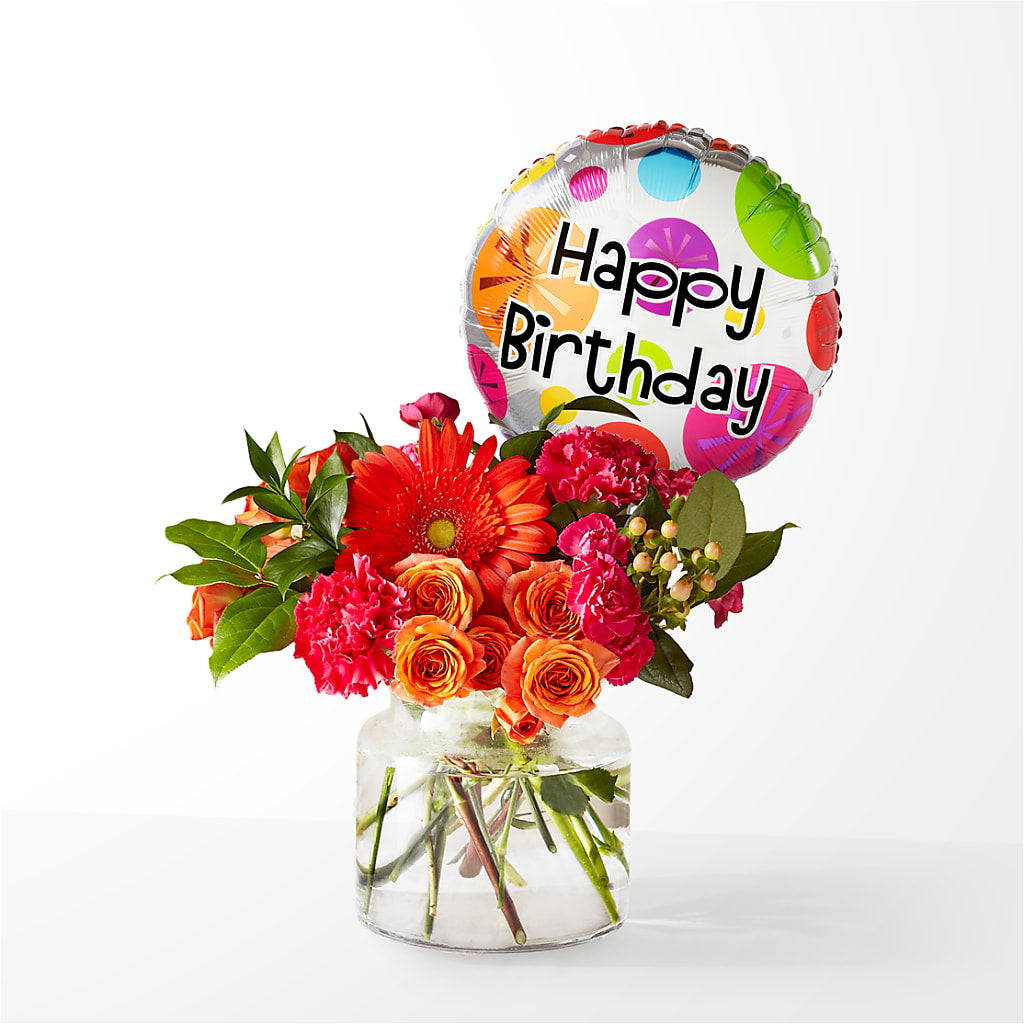 Fiesta Bouquet with Birthday Balloon – Bird Of Paradise Flowers, Bristol PA