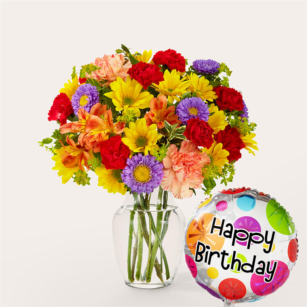 Kaleidoscope Bouquet with Birthday Balloon – Bird Of Paradise Flowers, Bristol PA