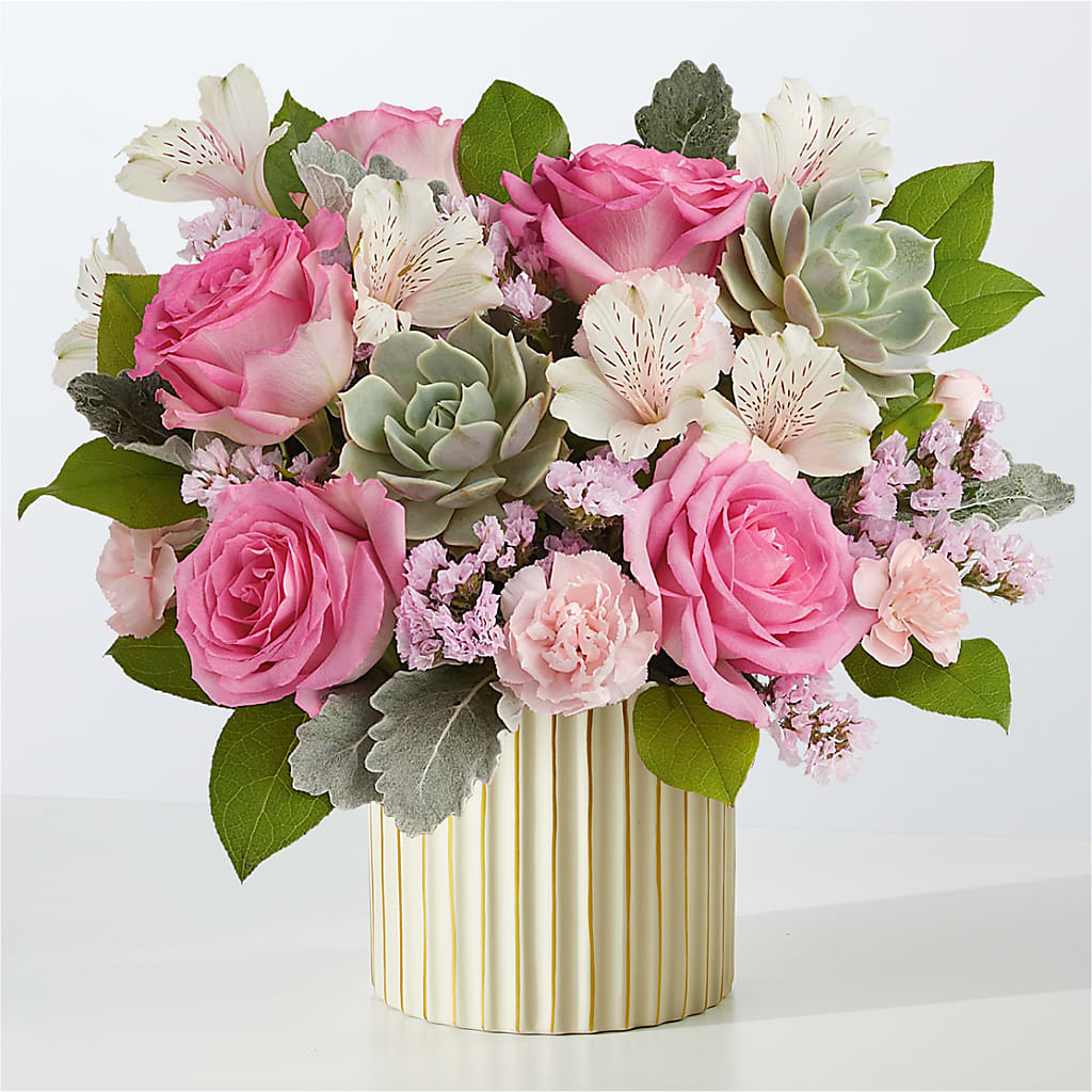 Dusty Rose Bouquet with Ivory Vase – Bird Of Paradise Flowers, Bristol PA