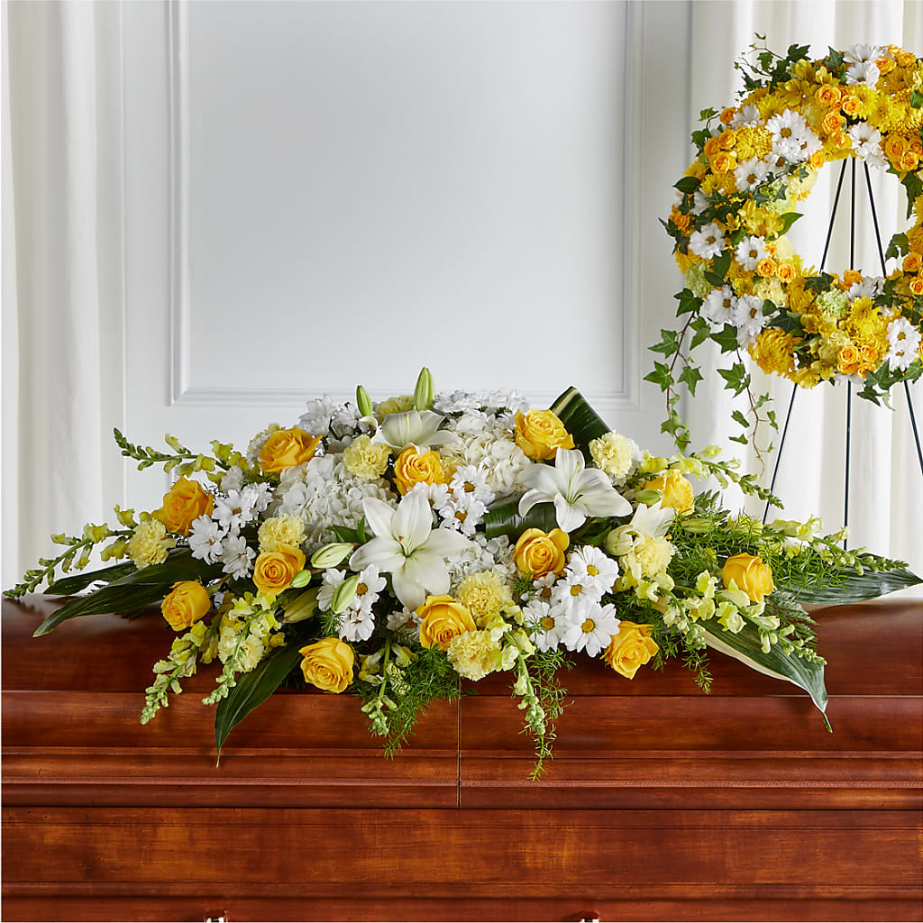 Golden Harmony Casket Spray – Bird Of Paradise Flowers, Bristol PA