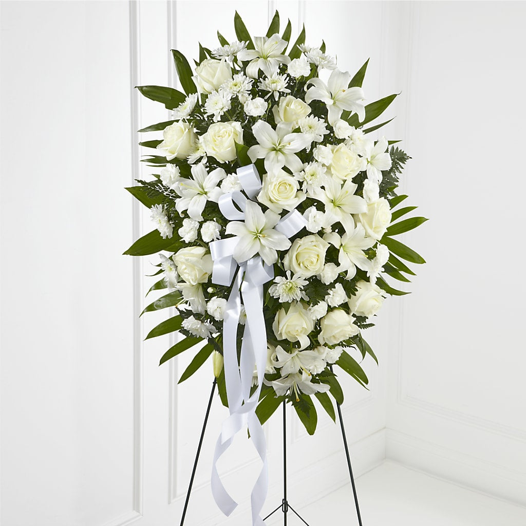 Exquisite Tribute Standing Spray-White Ribbon – Bird Of Paradise Flowers, Bristol PA