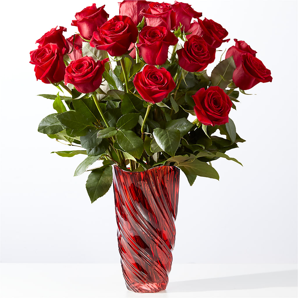 Classic Love Red Rose Bouquet with Luxe Swirl Vase – Bird Of Paradise Flowers, Bristol PA