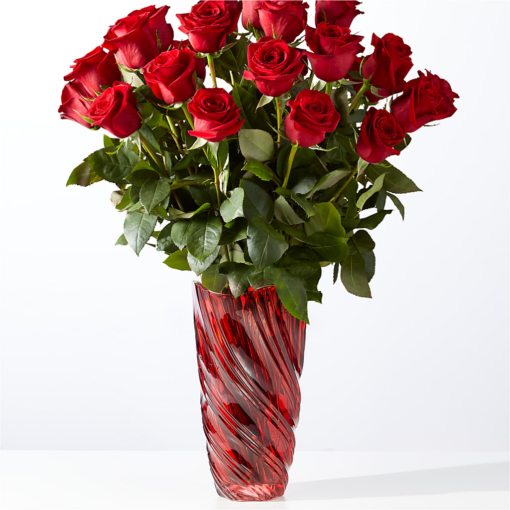 Classic Love Red Rose Bouquet with Luxe Swirl Vase – Bird Of Paradise Flowers, Bristol PA