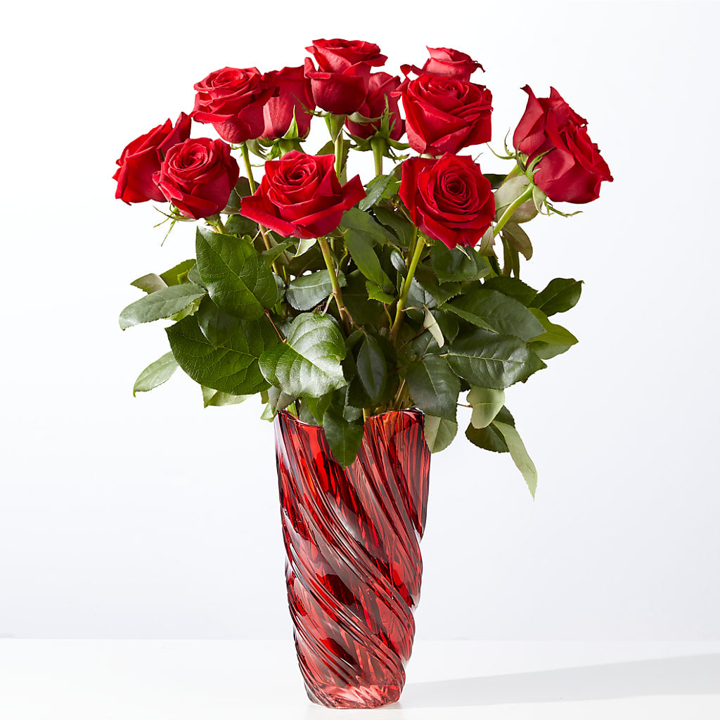 Classic Love Red Rose Bouquet with Luxe Swirl Vase – Bird Of Paradise Flowers, Bristol PA