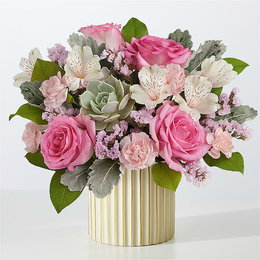 Dusty Rose Bouquet with Ivory Vase –  Bird Of Paradise Flowers, Bristol PA
