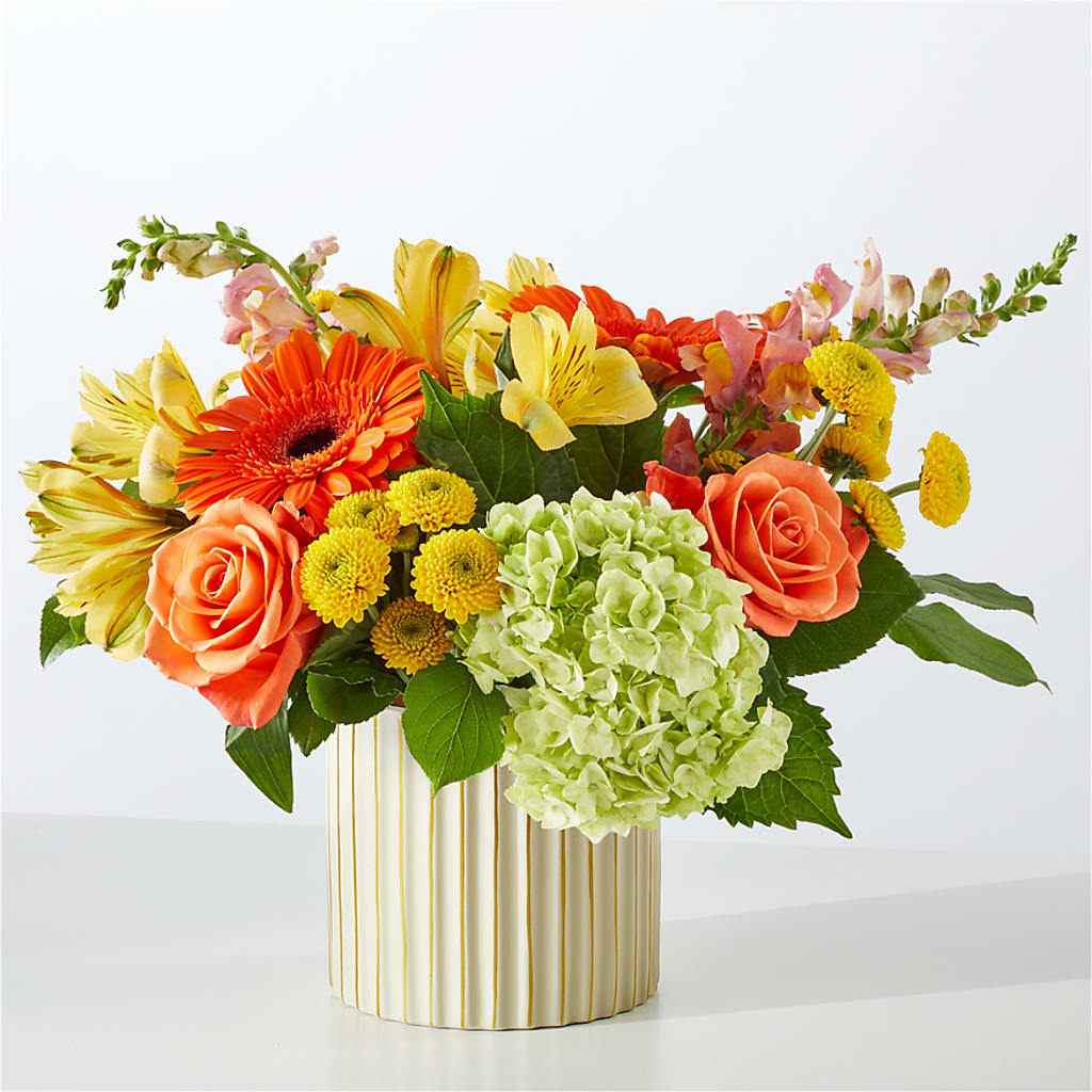 Autumn Sunshine Bouquet with Ivory Vase –  Bird Of Paradise Flowers, Bristol PA