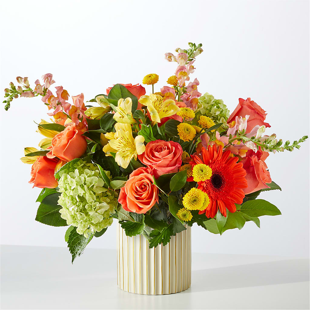 Autumn Sunshine Bouquet with Ivory Vase –  Bird Of Paradise Flowers, Bristol PA