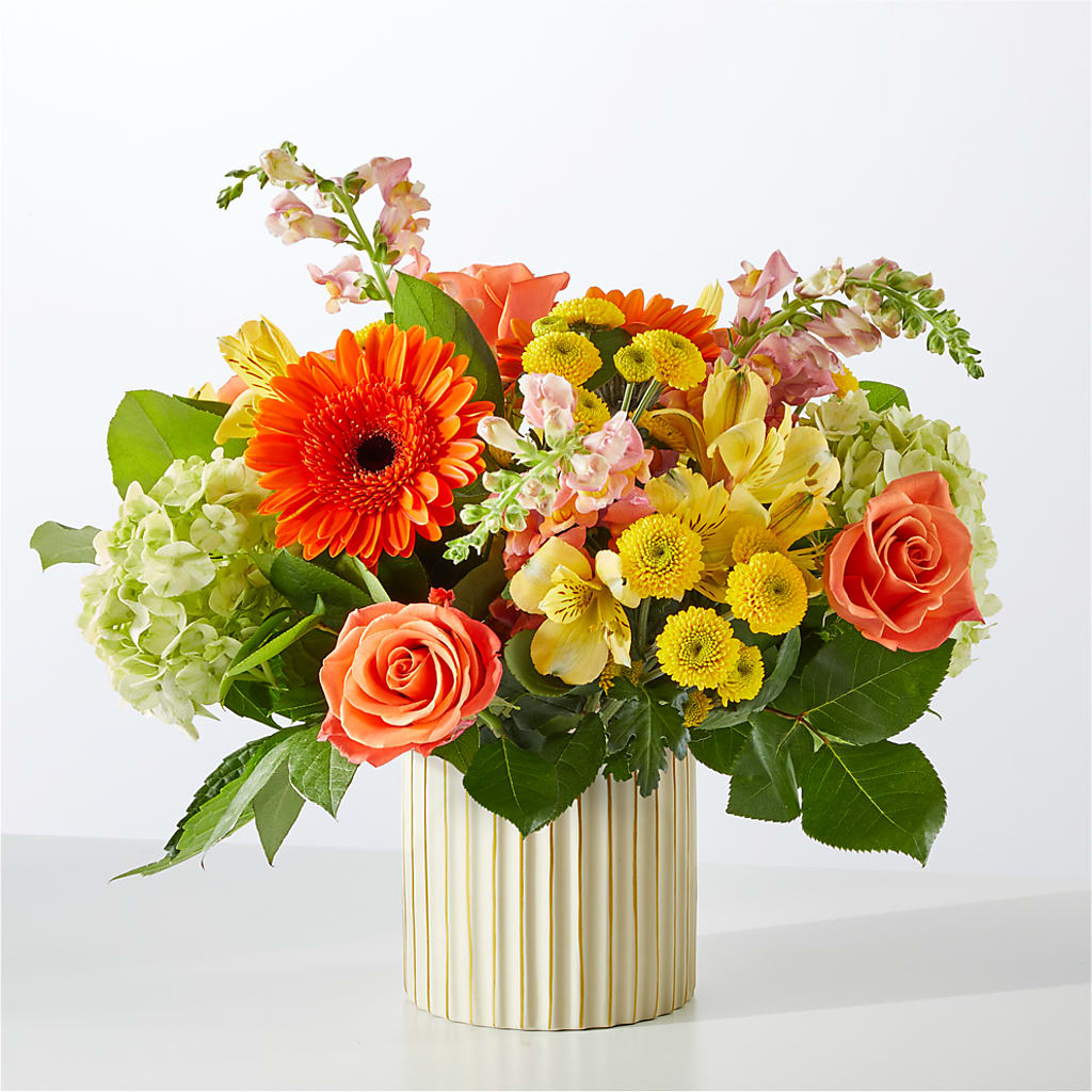 Autumn Sunshine Bouquet with Ivory Vase –  Bird Of Paradise Flowers, Bristol PA