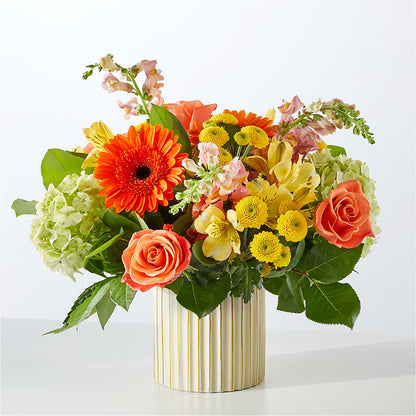 Autumn Sunshine Bouquet with Ivory Vase –  Bird Of Paradise Flowers, Bristol PA