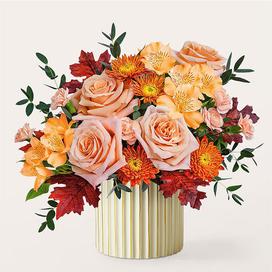 Spiced Latte Bouquet with Ivory Vase –  Bird Of Paradise Flowers, Bristol PA
