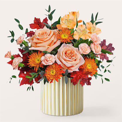 Spiced Latte Bouquet with Ivory Vase –  Bird Of Paradise Flowers, Bristol PA